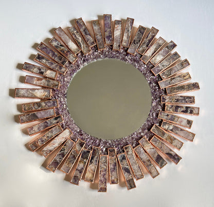 Starburst - Handmade 20" Round Rose Gold Plated Amethyst Mirror with Amethyst Crystal Gemstones-0